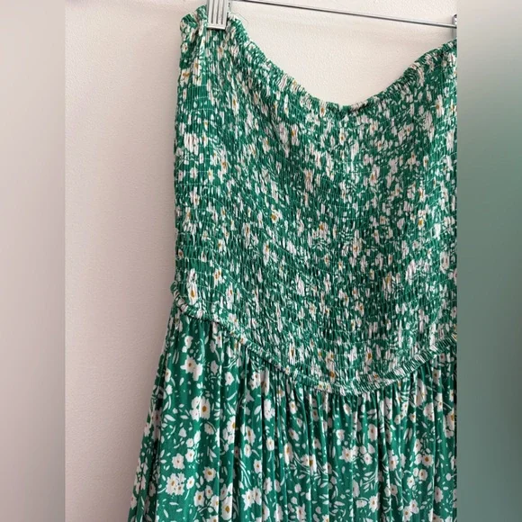 Green Floral Strapless Maxi Dress Size L - Picture 4 of 6